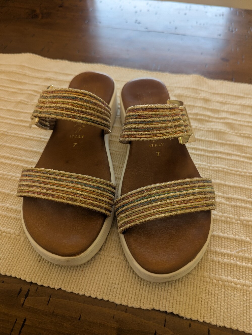 Italian Shoemakers Multicolor Braided Strap Slide Sandals